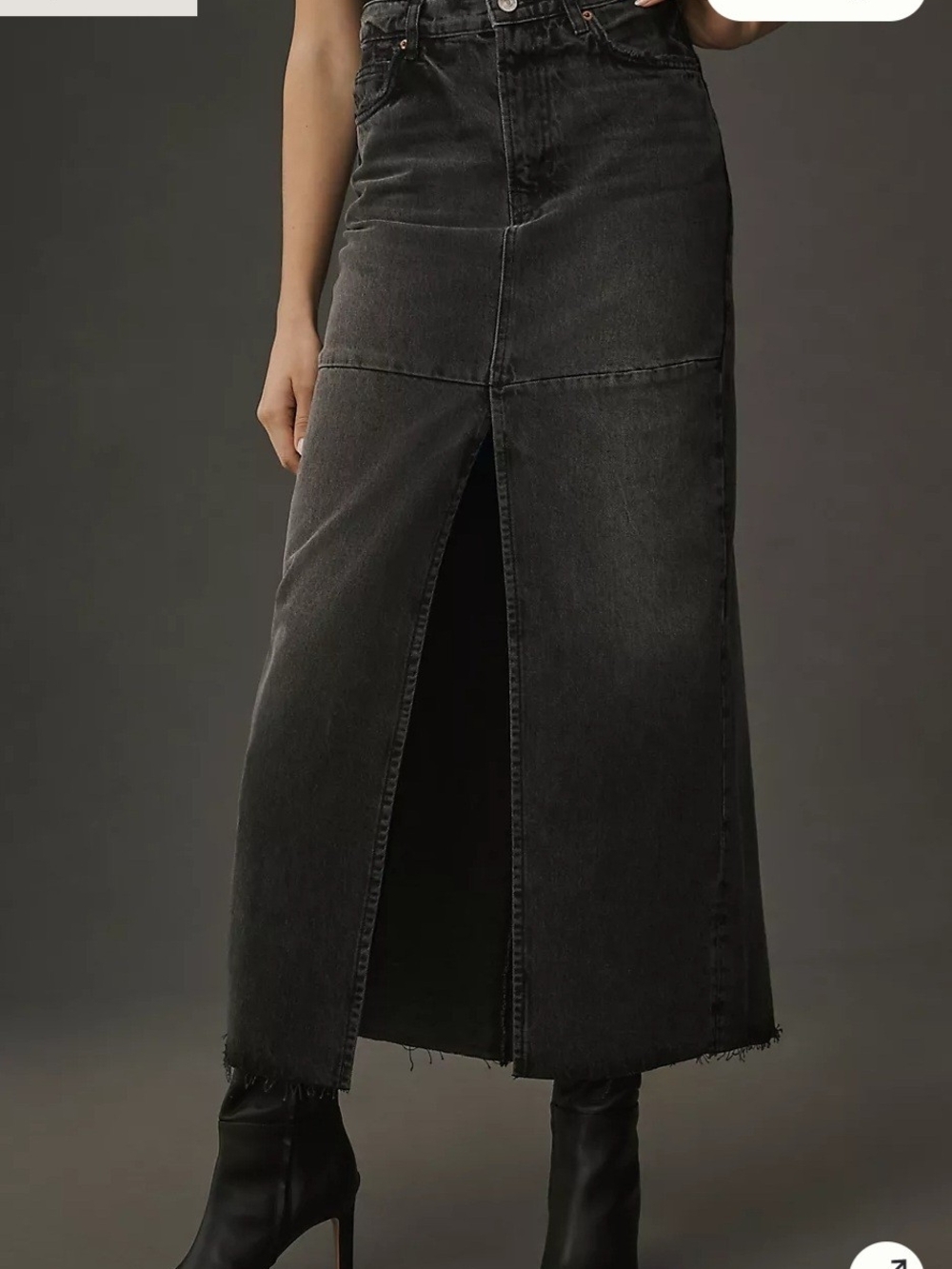 Reformation Tazzi Black Maxi Denim Skirt with Center Front Slit